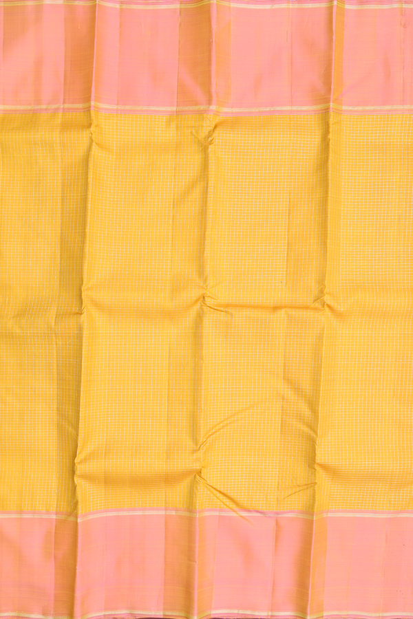 Kanchipuram Silk Saree In Honey Yellow With Checks Design