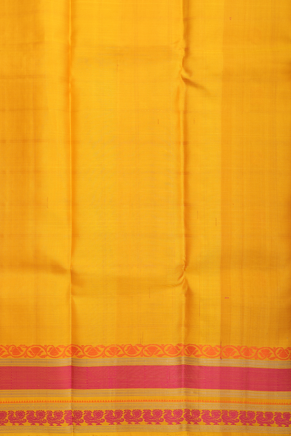 Kanchipuram Silk Saree In Honey Yellow With Checks Design