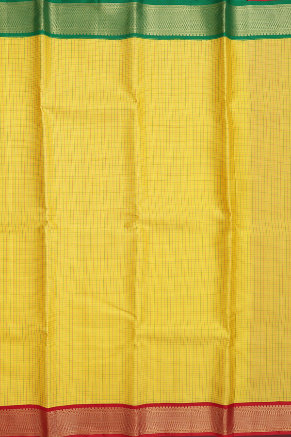 Kanchipuram Silk Saree In Honey Yellow With Checks Design