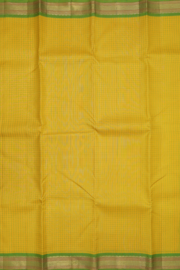 Kanchipuram Silk Saree In Honey Yellow With Checks Design
