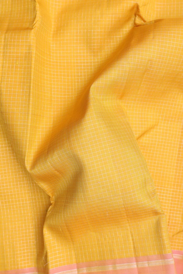 Kanchipuram Silk Saree In Honey Yellow With Checks Design