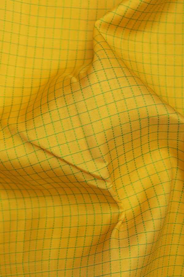 Kanchipuram Silk Saree In Honey Yellow With Checks Design
