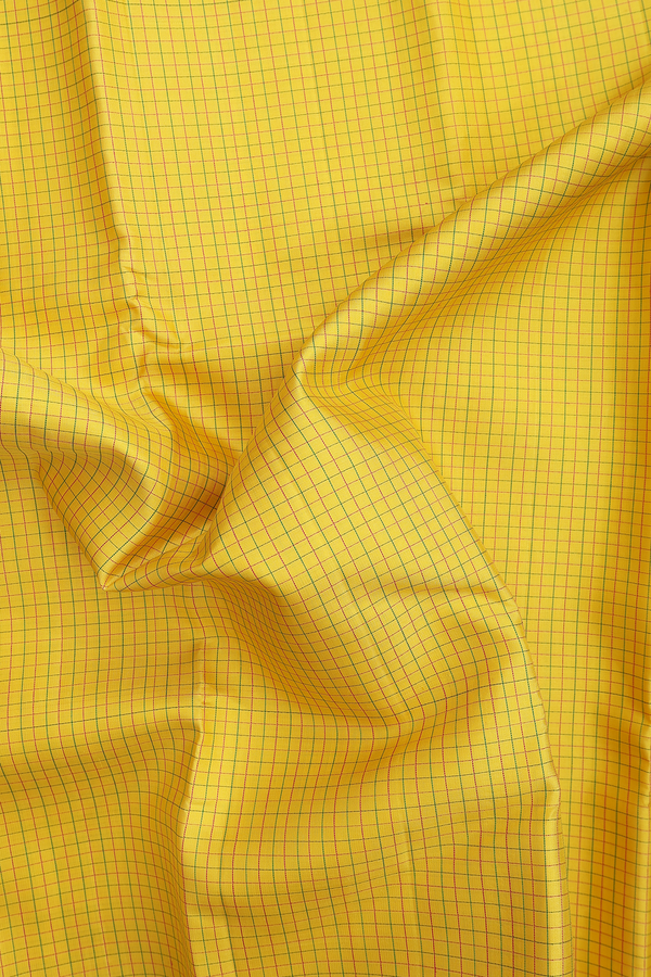 Kanchipuram Silk Saree In Honey Yellow With Checks Design