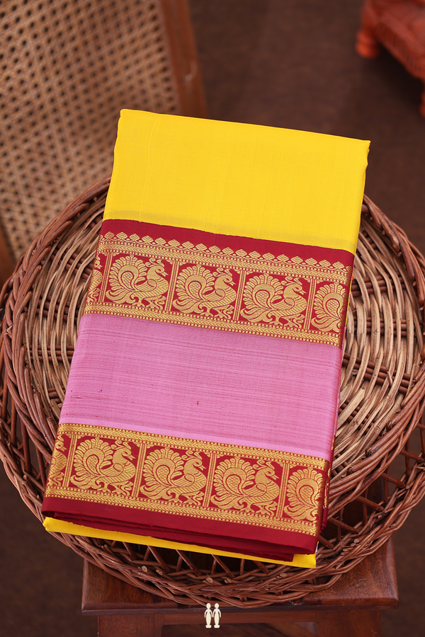 Kanchipuram Silk Saree In Honey Yellow With Contrast Border