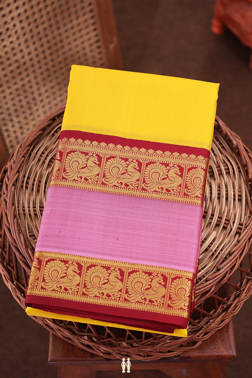 Kanchipuram Silk Saree In Honey Yellow With Contrast Border