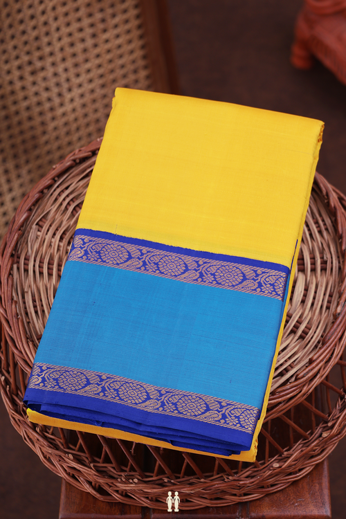 Kanchipuram Silk Saree In Honey Yellow With Contrast Border
