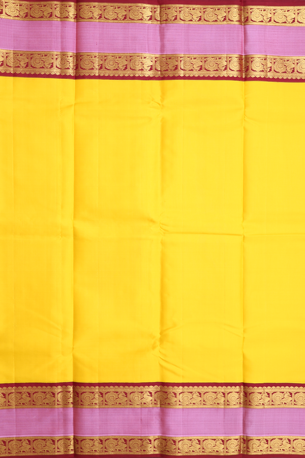 Kanchipuram Silk Saree In Honey Yellow With Contrast Border