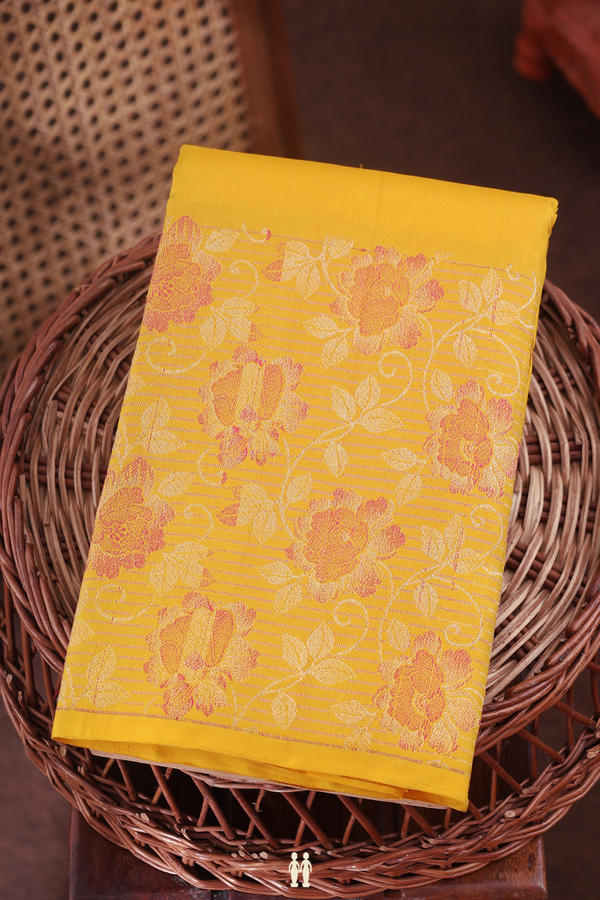 Kanchipuram Silk Saree In Honey Yellow With Floral Buttas