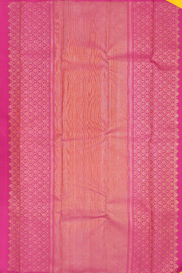 Kanchipuram Silk Saree In Honey Yellow With Floral Buttas