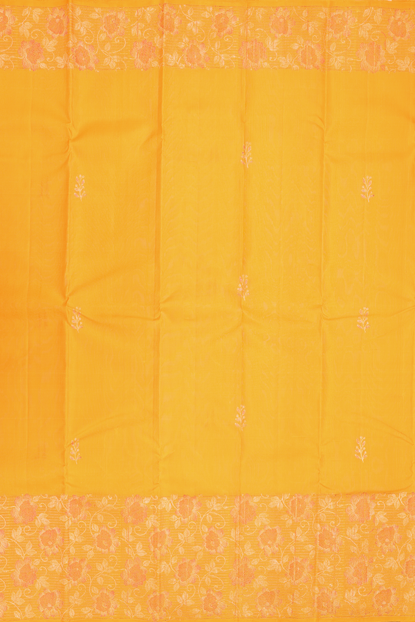 Kanchipuram Silk Saree In Honey Yellow With Floral Buttas