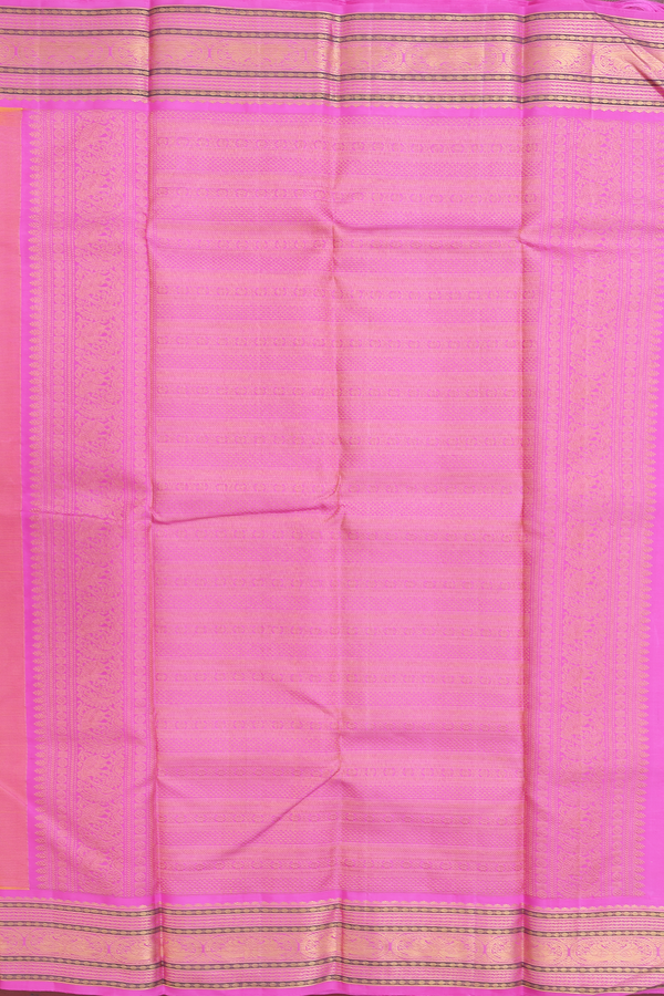 Kanchipuram Silk Saree In Honey Yellow With Peacock Buttas