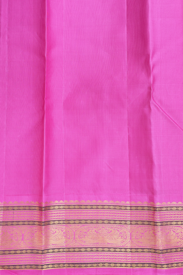 Kanchipuram Silk Saree In Honey Yellow With Peacock Buttas