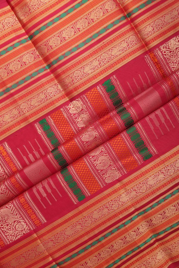Kanchipuram Silk Saree In Honey Yellow With Rudraksh Buttas