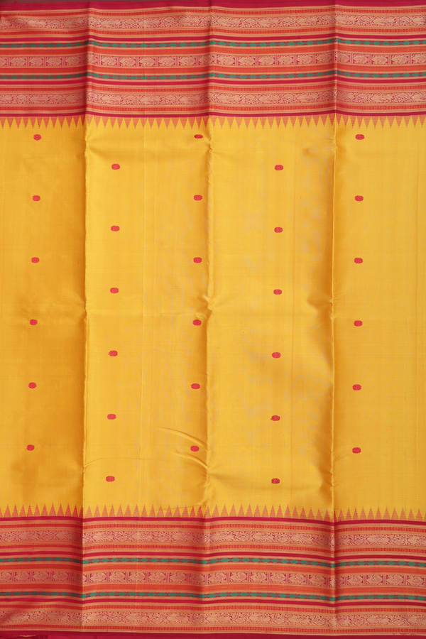 Kanchipuram Silk Saree In Honey Yellow With Rudraksh Buttas