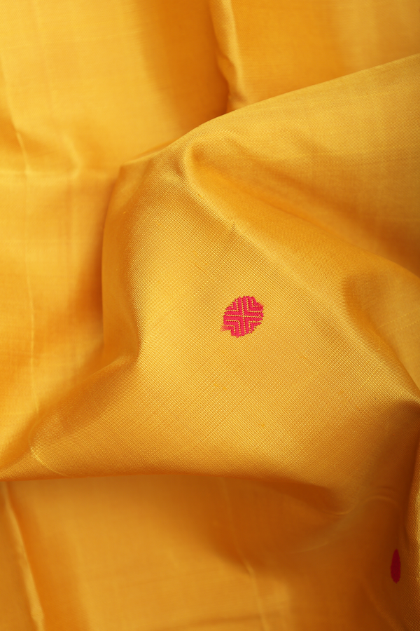 Kanchipuram Silk Saree In Honey Yellow With Rudraksh Buttas