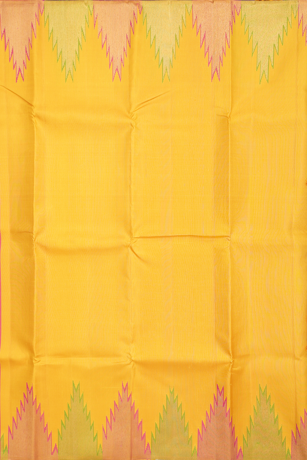 Kanchipuram Silk Saree In Honey Yellow With Temple Border