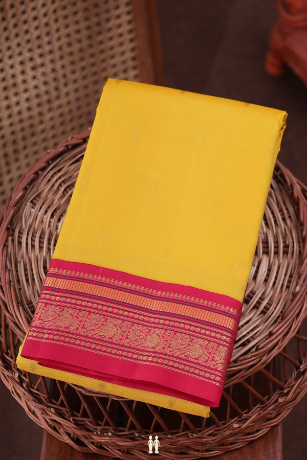 Kanchipuram Silk Saree In Honey Yellow With Zari Buttas
