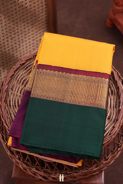 Kanchipuram Silk Saree In Honey Yellow With Zari Buttas