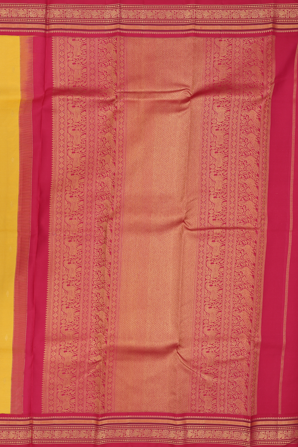 Kanchipuram Silk Saree In Honey Yellow With Zari Buttas