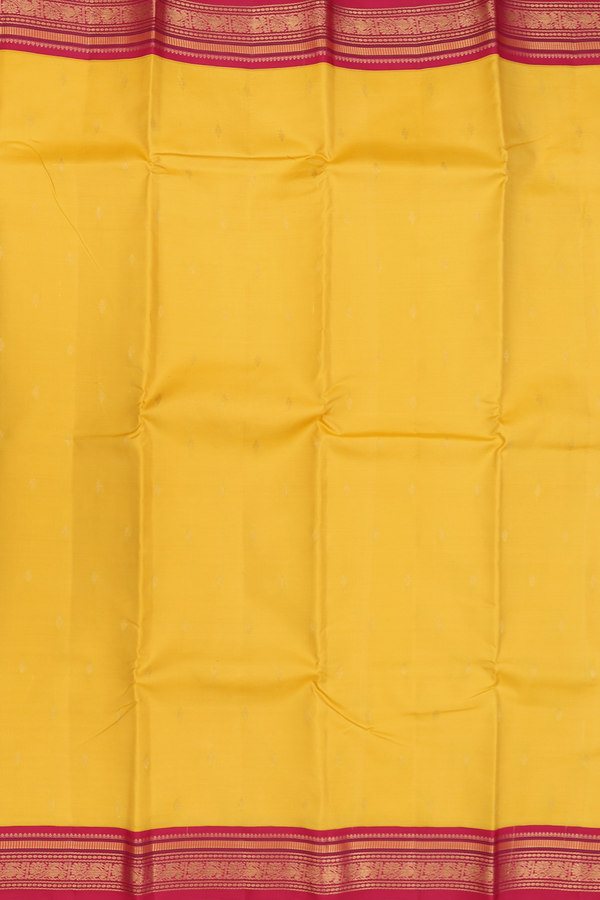 Kanchipuram Silk Saree In Honey Yellow With Zari Buttas