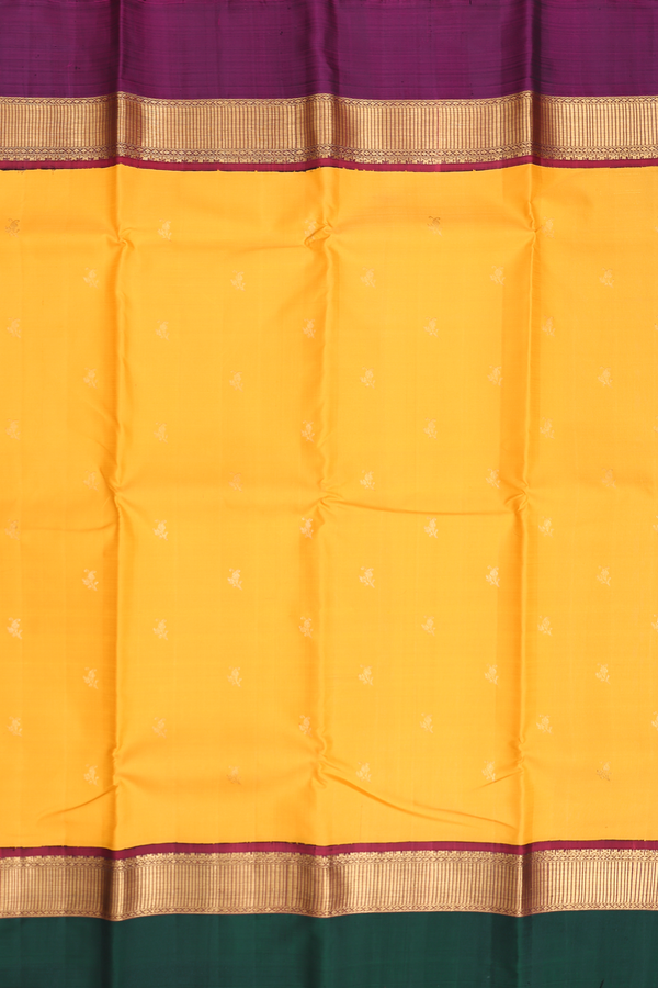 Kanchipuram Silk Saree In Honey Yellow With Zari Buttas