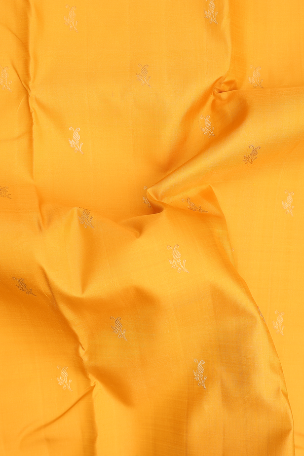 Kanchipuram Silk Saree In Honey Yellow With Zari Buttas