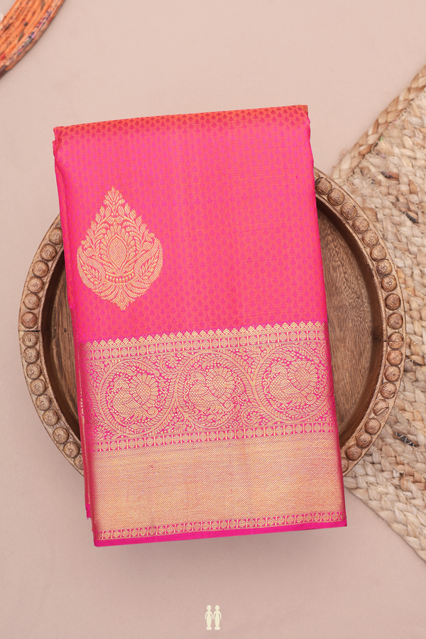 Kanchipuram Silk Saree In Hot Pink Threadwork With Buttas