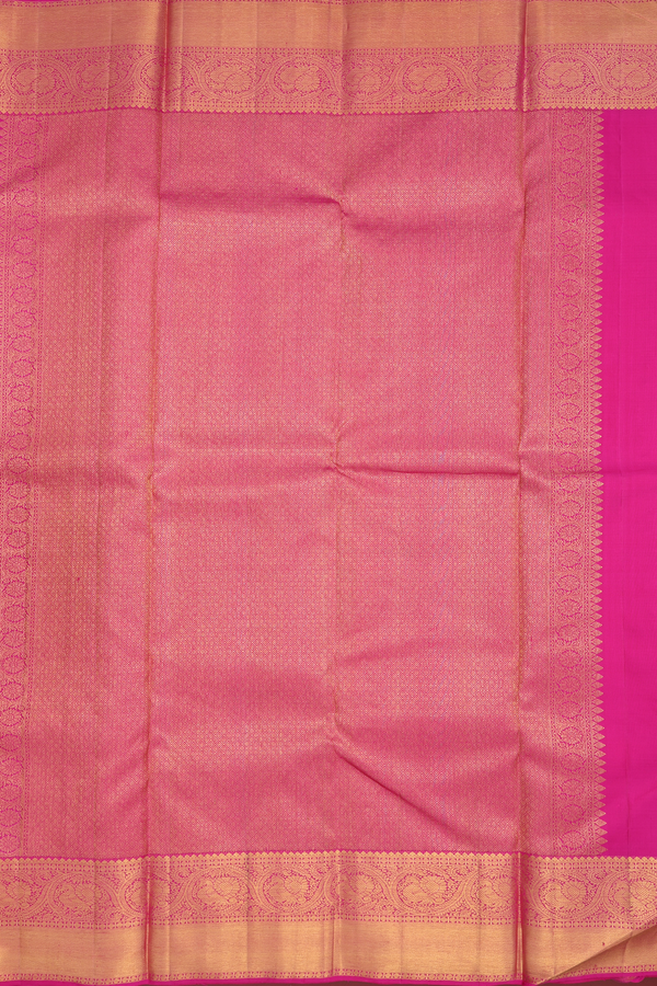 Kanchipuram Silk Saree In Hot Pink Threadwork With Buttas