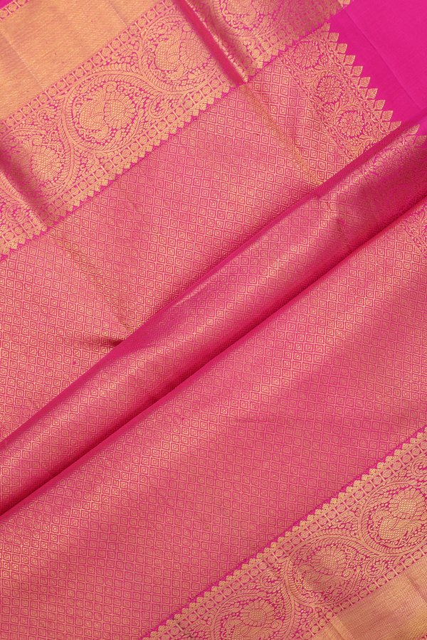 Kanchipuram Silk Saree In Hot Pink Threadwork With Buttas