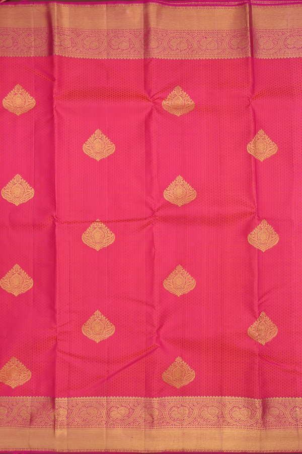 Kanchipuram Silk Saree In Hot Pink Threadwork With Buttas