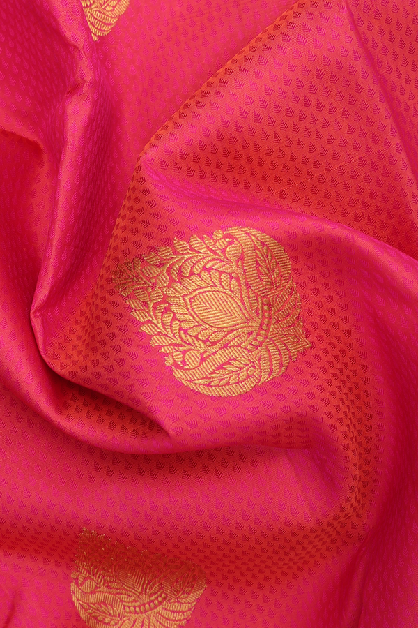 Kanchipuram Silk Saree In Hot Pink Threadwork With Buttas