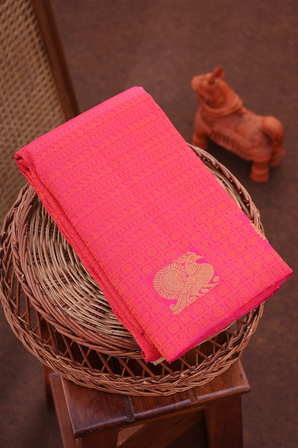 Kanchipuram Silk Saree In Hot Pink With Jacquard Pattern