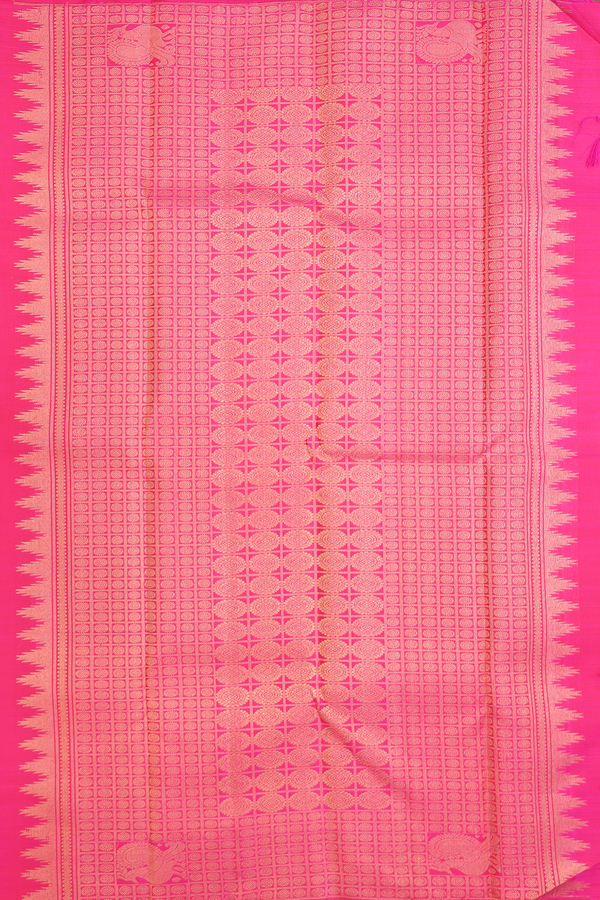 Kanchipuram Silk Saree In Hot Pink With Jacquard Pattern