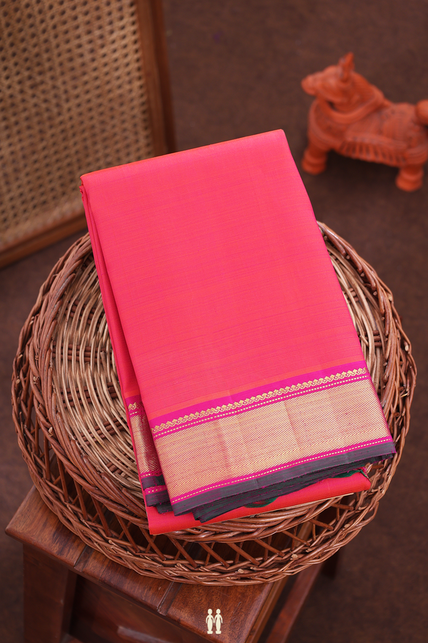 Kanchipuram Silk Saree In Hot Pink With Twill Weave Border
