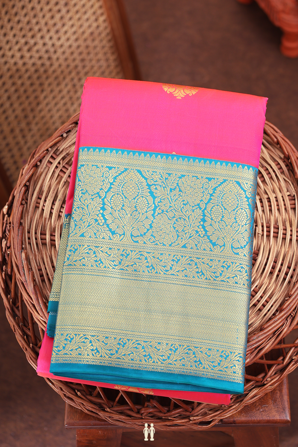 Kanchipuram Silk Saree In Hot Pink With Zari Buttas