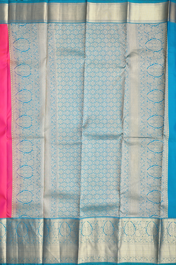 Kanchipuram Silk Saree In Hot Pink With Zari Buttas