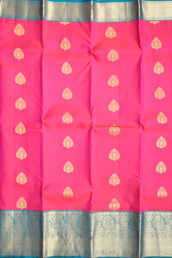 Kanchipuram Silk Saree In Hot Pink With Zari Buttas