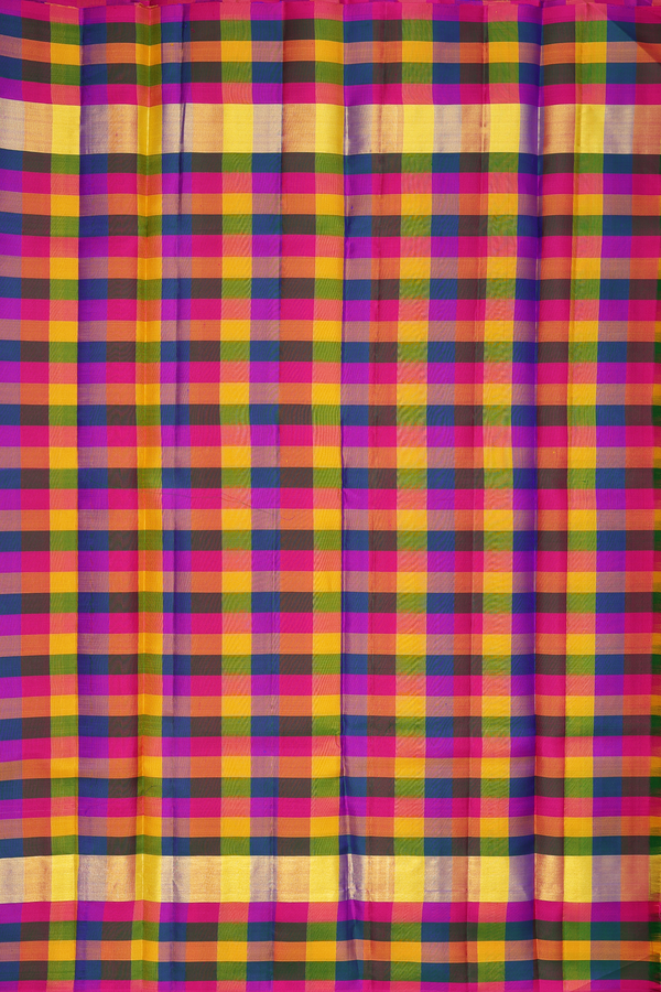 Kanchipuram Silk Saree In Indigo Blue With Checks Border