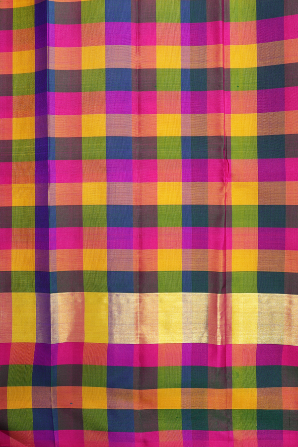 Kanchipuram Silk Saree In Indigo Blue With Checks Border