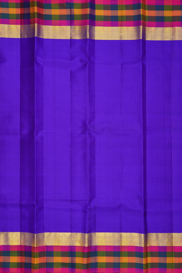 Kanchipuram Silk Saree In Indigo Blue With Checks Border