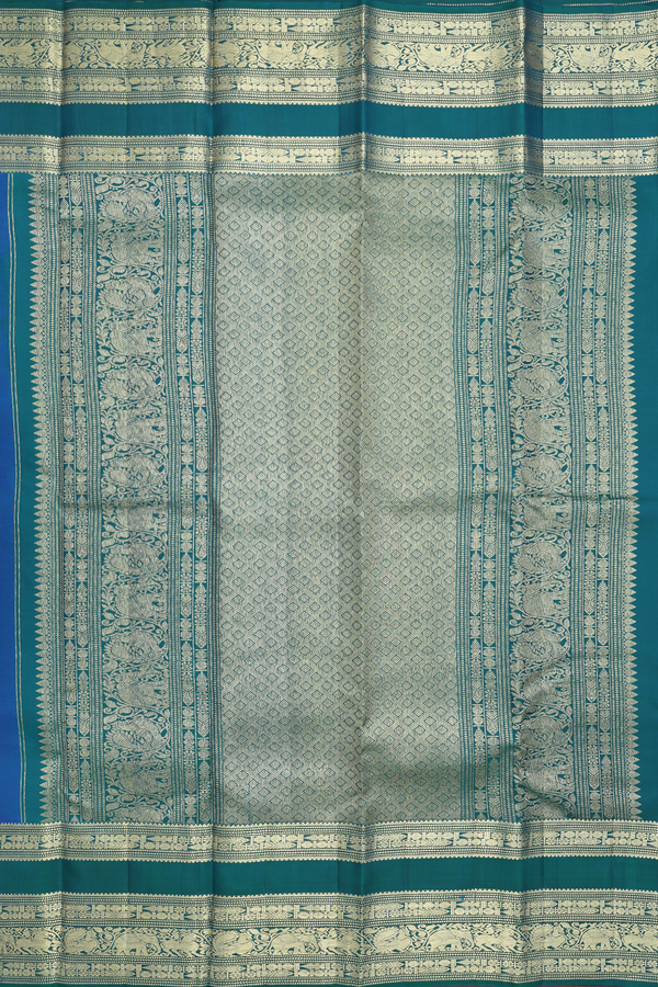 Kanchipuram Silk Saree In Indigo Blue With Checks Design