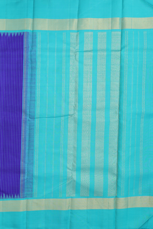 Kanchipuram Silk Saree In Indigo Blue With Checks Design
