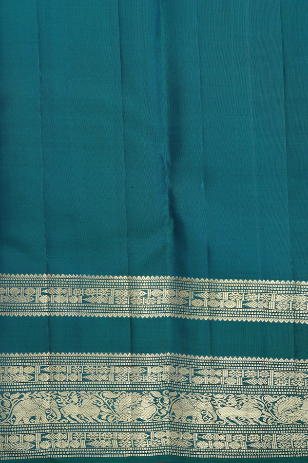 Kanchipuram Silk Saree In Indigo Blue With Checks Design