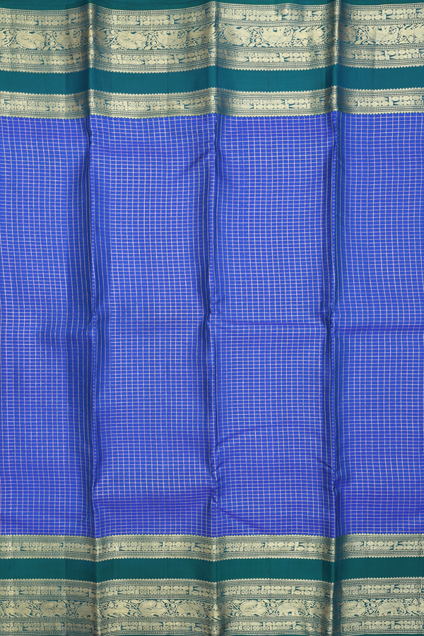 Kanchipuram Silk Saree In Indigo Blue With Checks Design