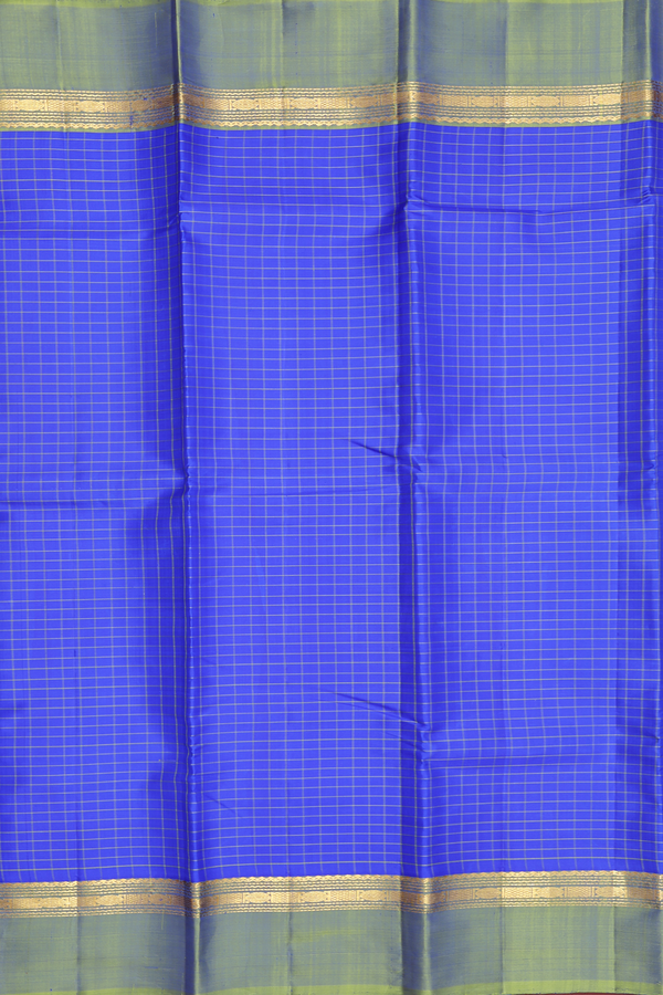 Kanchipuram Silk Saree In Indigo Blue With Checks Design