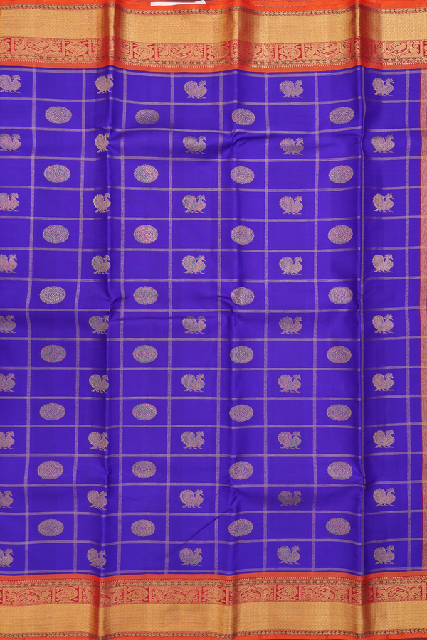Kanchipuram Silk Saree In Indigo Blue With Checks Design