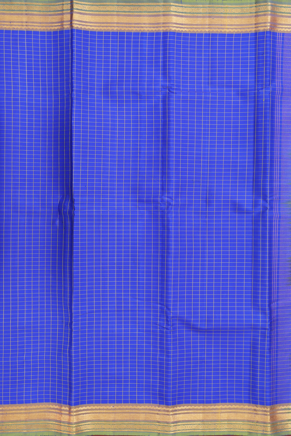 Kanchipuram Silk Saree In Indigo Blue With Checks Design