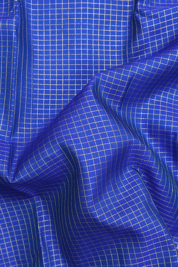 Kanchipuram Silk Saree In Indigo Blue With Checks Design