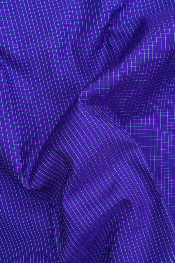 Kanchipuram Silk Saree In Indigo Blue With Checks Design
