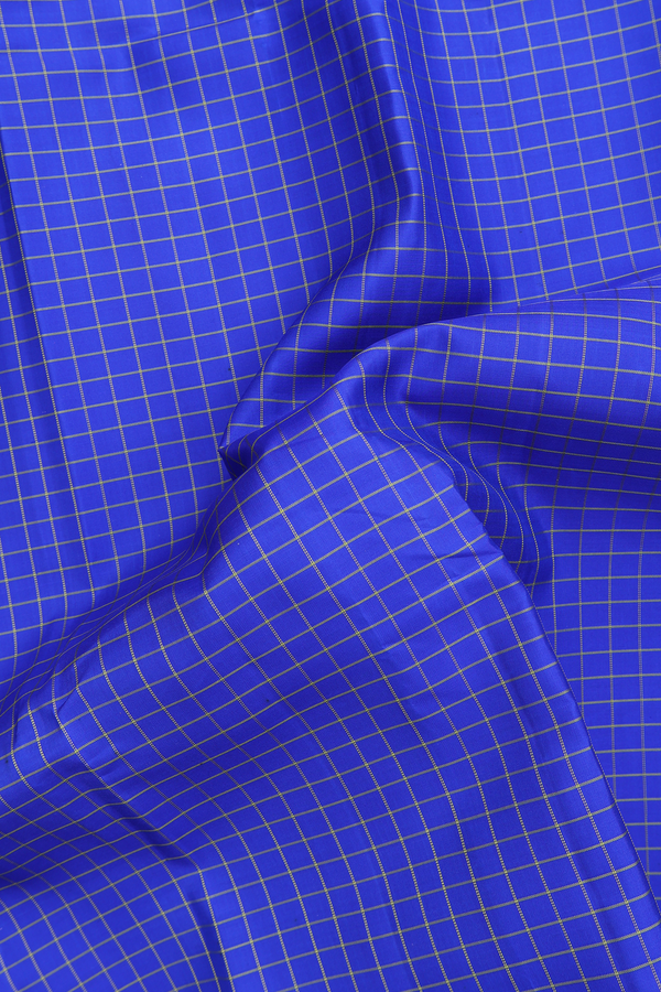 Kanchipuram Silk Saree In Indigo Blue With Checks Design